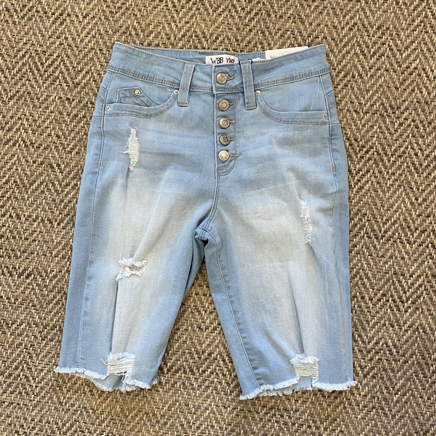 sku19910 | High Rise Distressed Button Fly Bermuda Shorts *Final Sale*