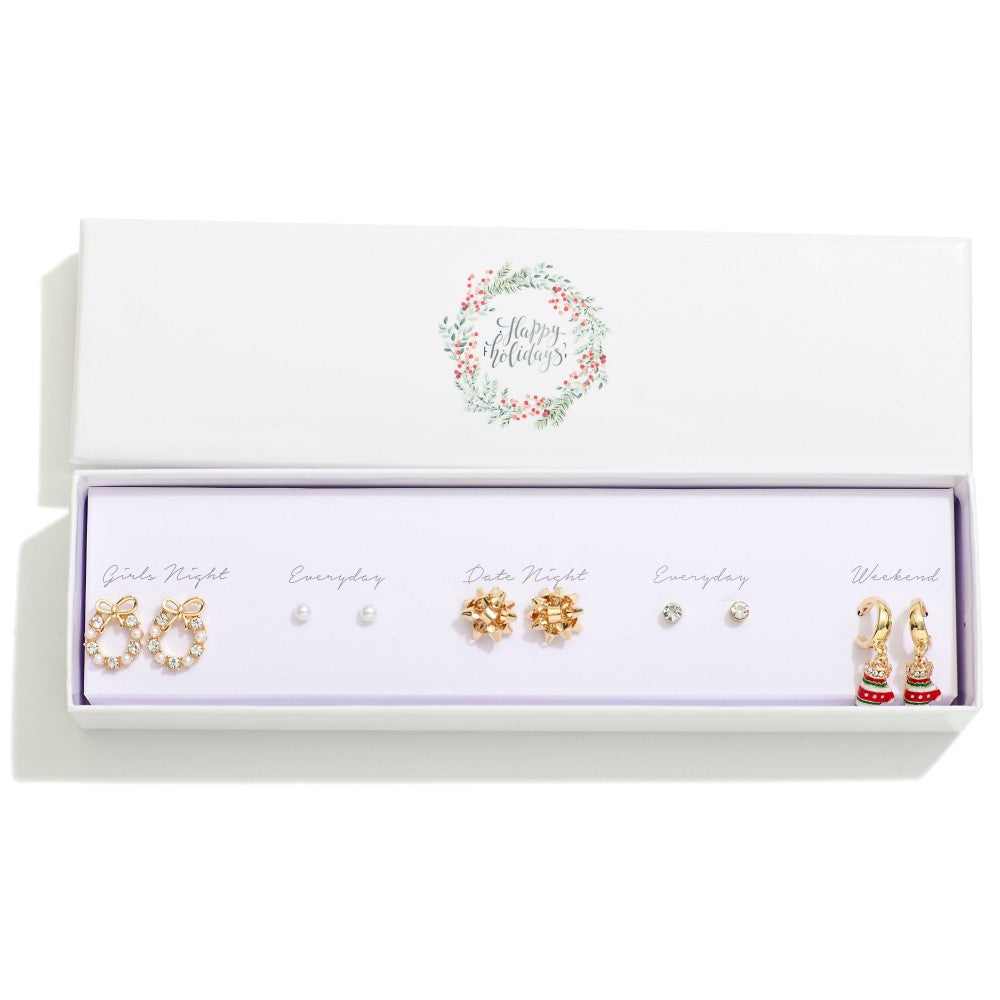Christmas Stud & Drop Earrings - Set of 5