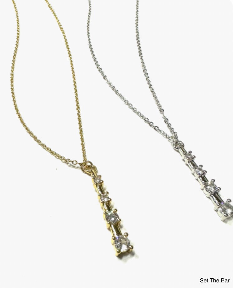 Set The Bar CZ Pendant Necklace