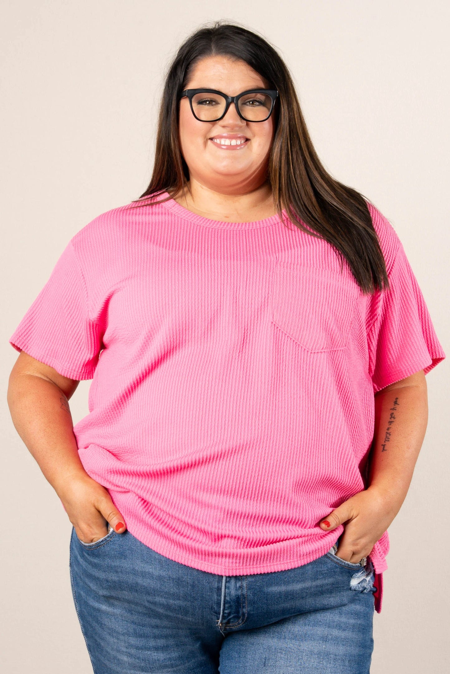 Ribbed Drop Shoulder Pocket Top