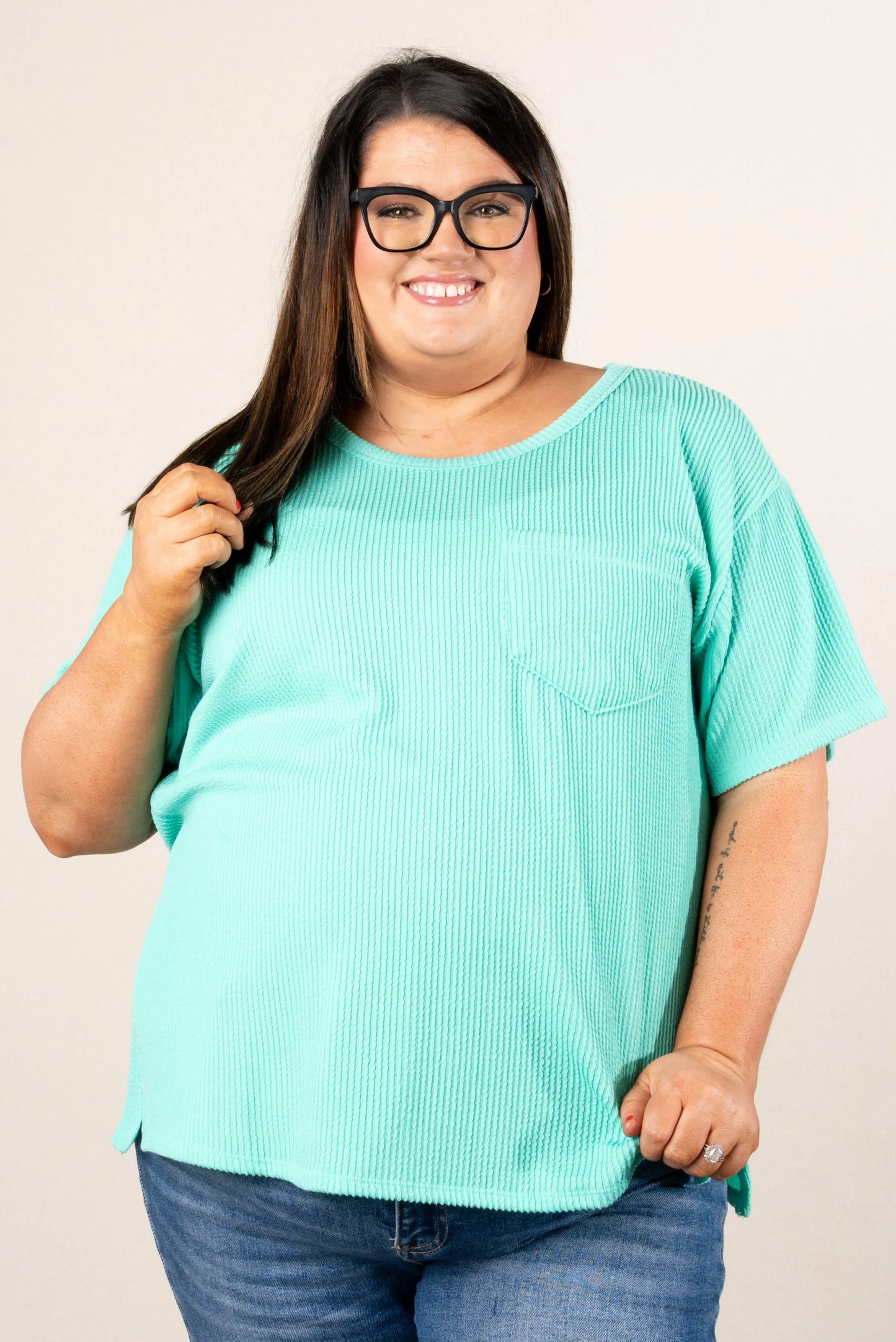 Ribbed Drop Shoulder Pocket Top