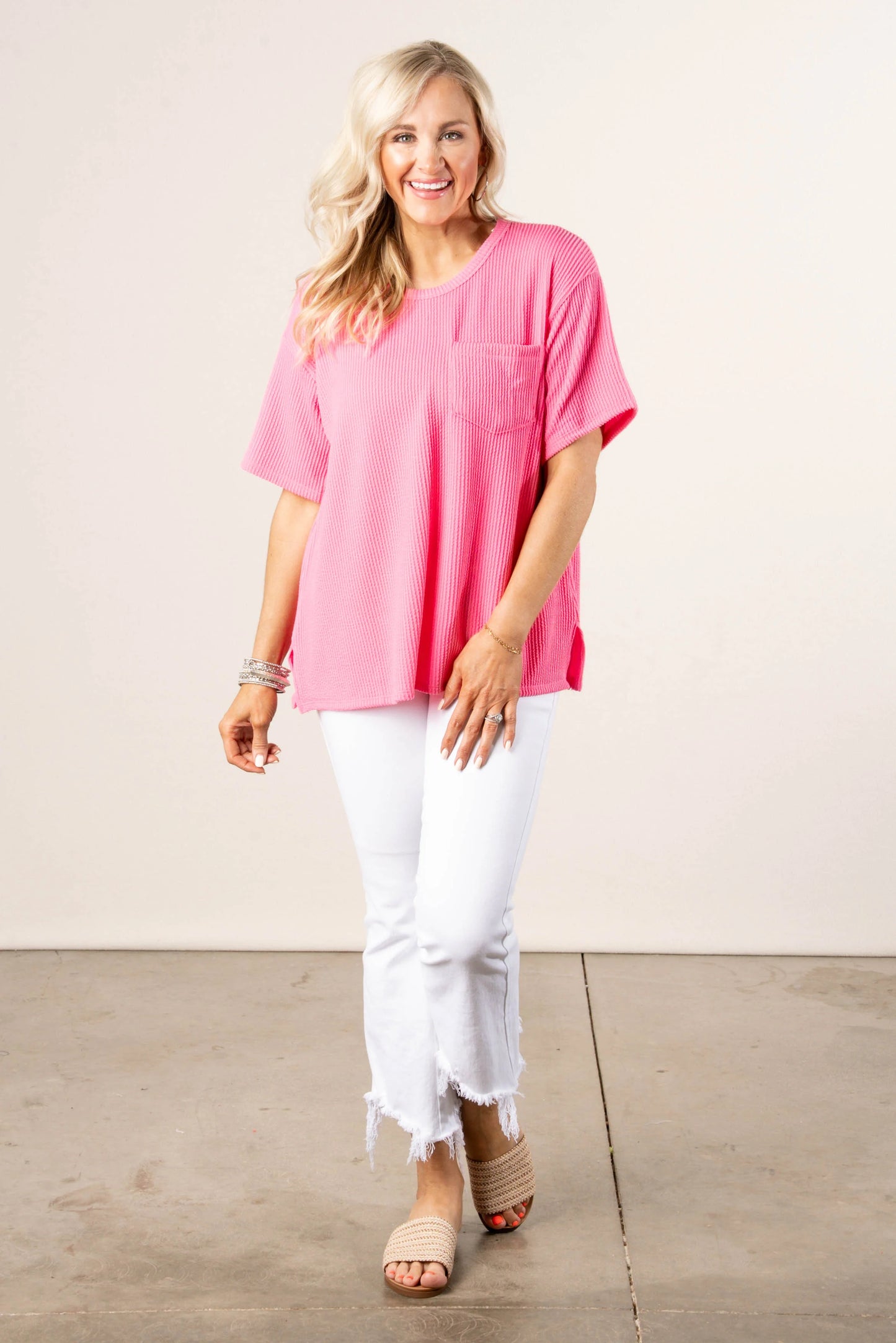 Ribbed Drop Shoulder Pocket Top