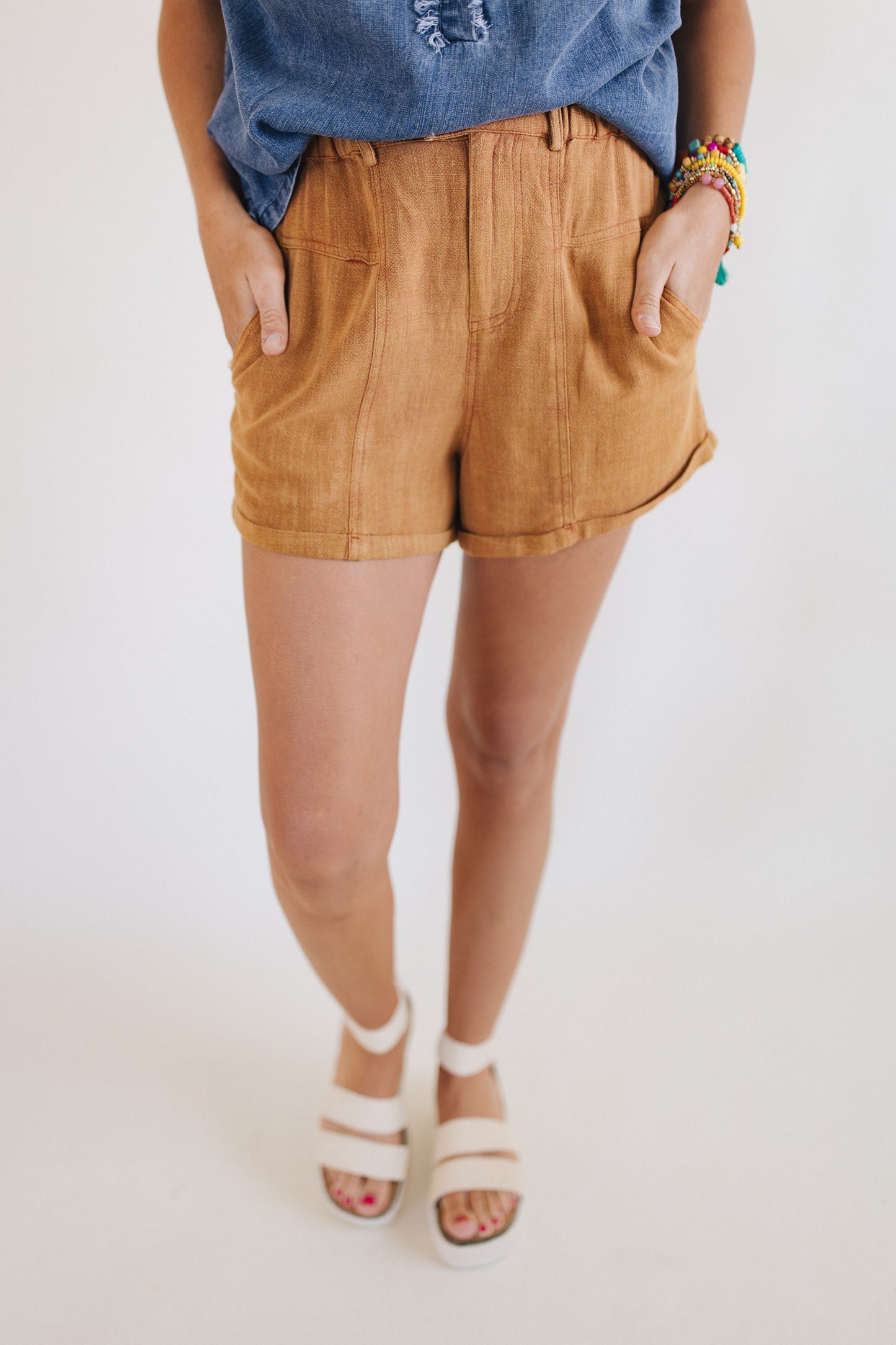 Linen Washed Cuff Hem Shorts *Final Sale*