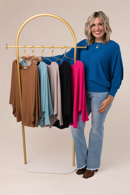 Brushed Ribbed Batwing Top