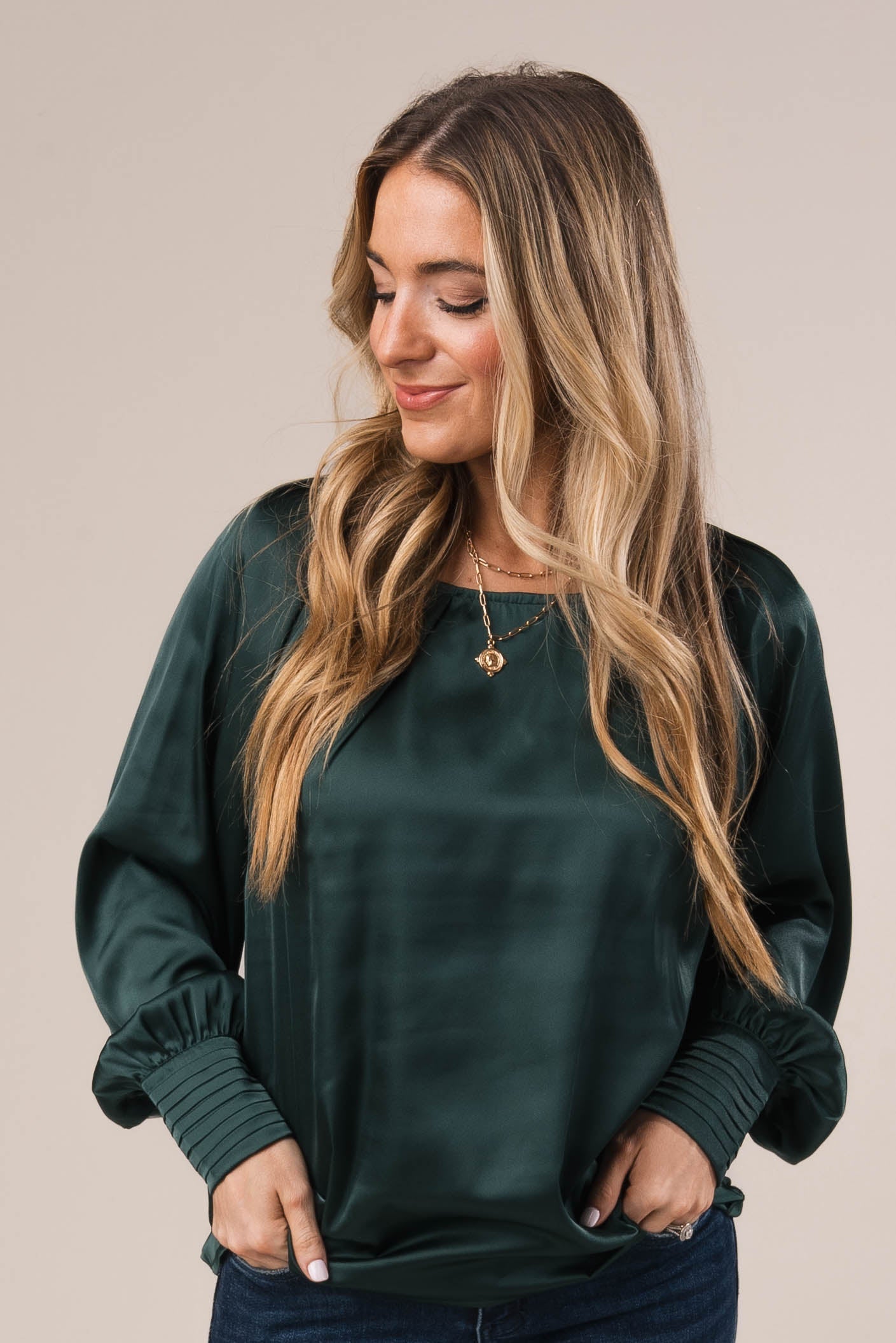 Satin Pleated Button Cuff Blouse *Final Sale*
