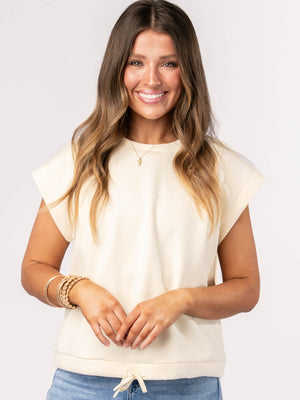 Cap Sleeve Drawstring Waist Top