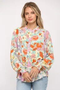 Floral Patchwork Frill Neck Blouse *Final Sale*