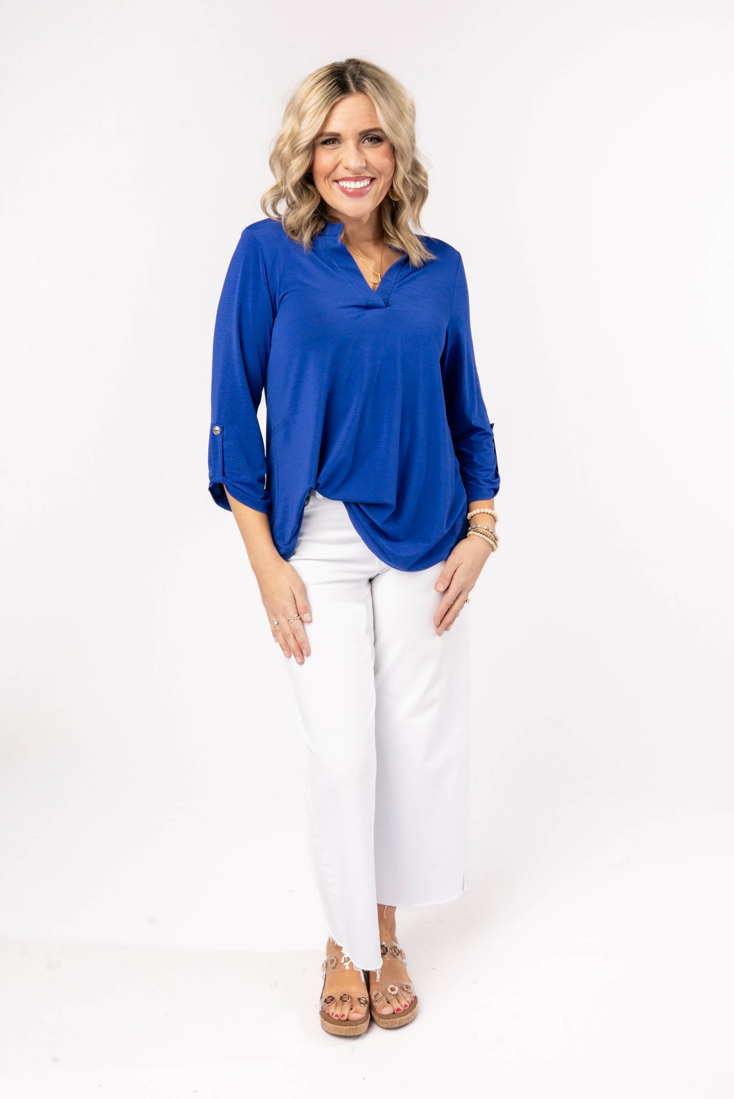 Liz Solid Tab Sleeve Top