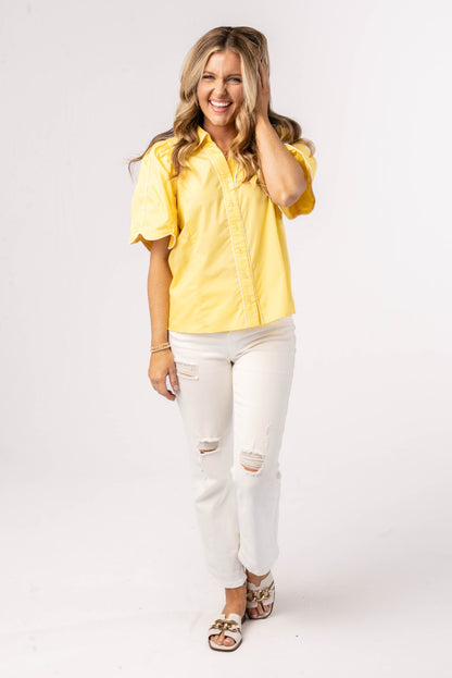 Contrast Piping Tulip Sleeve Shirt *Final Sale*