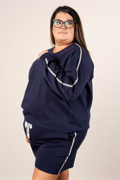 Contrast Stitch Pullover + Shorts Set