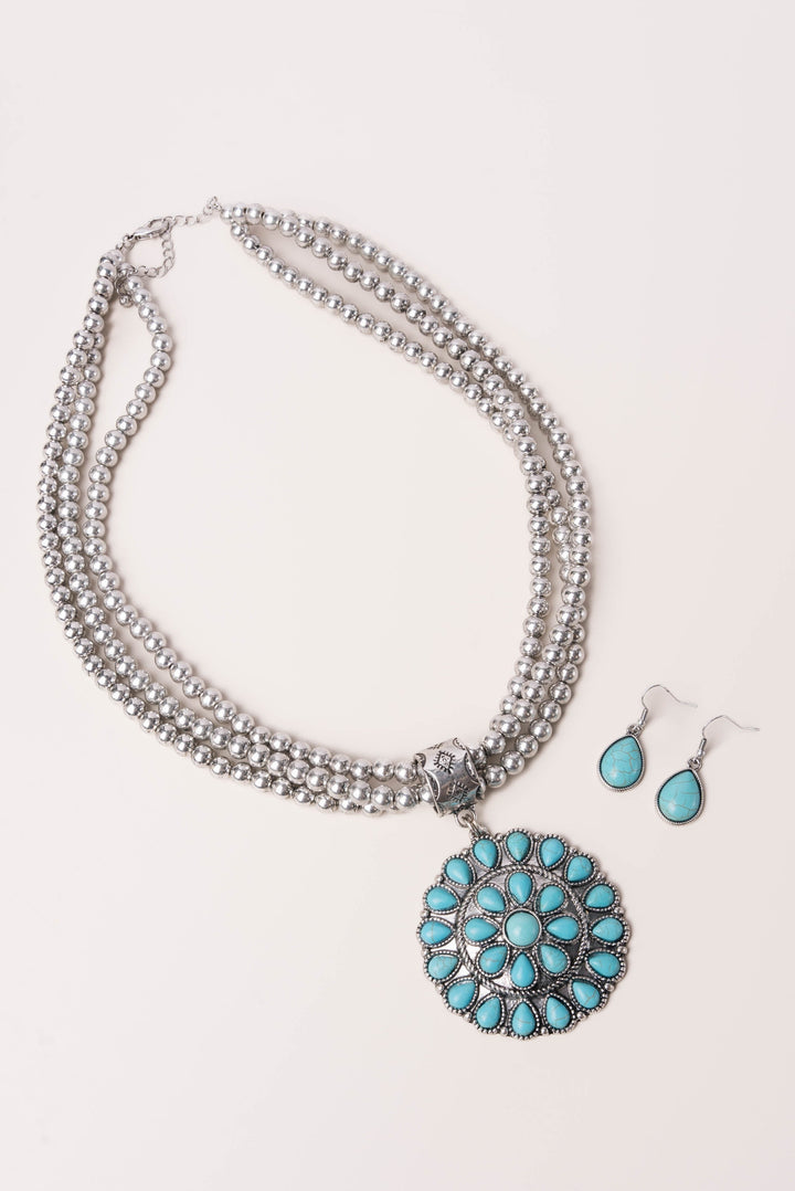 Layered Squash Blossom Pendant Necklace + Earring Set