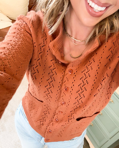 Rustling Leaves Pointelle Knit Cardigan