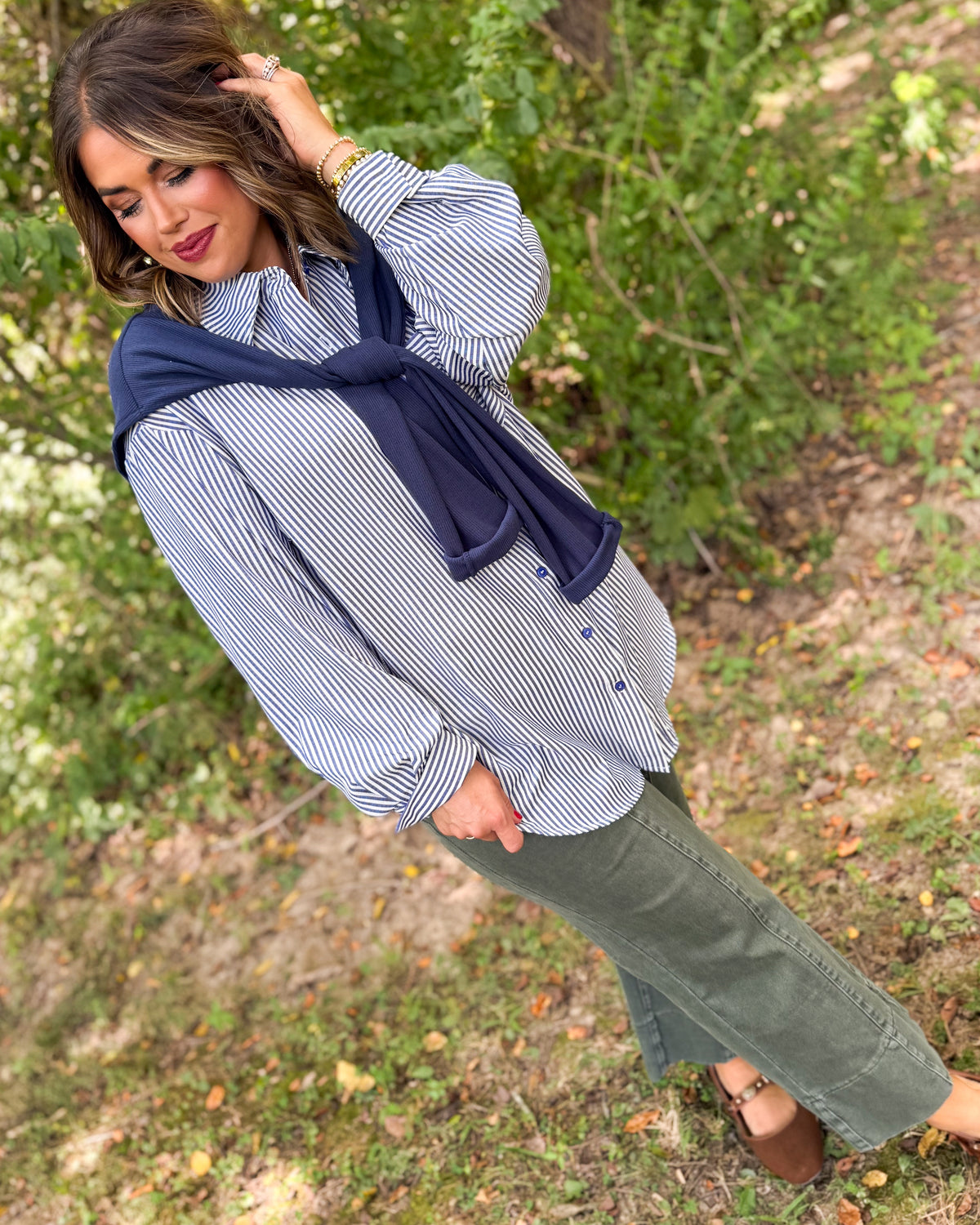 Double Vision Striped Layered Look Shirt