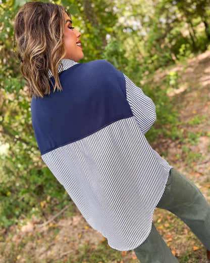Double Vision Striped Layered Look Shirt