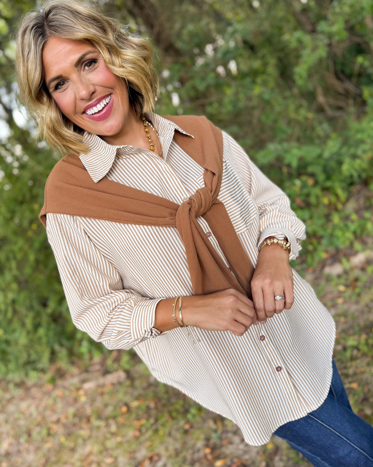 Double Vision Striped Layered Look Shirt