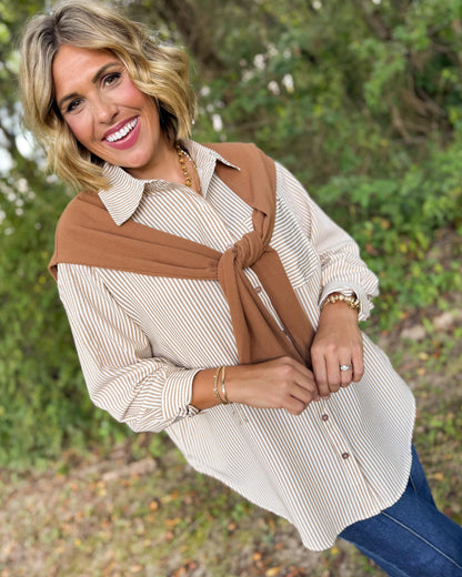 Double Vision Striped Layered Look Shirt