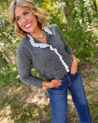 All The Frills Ruffle Detail Sweater Cardigan