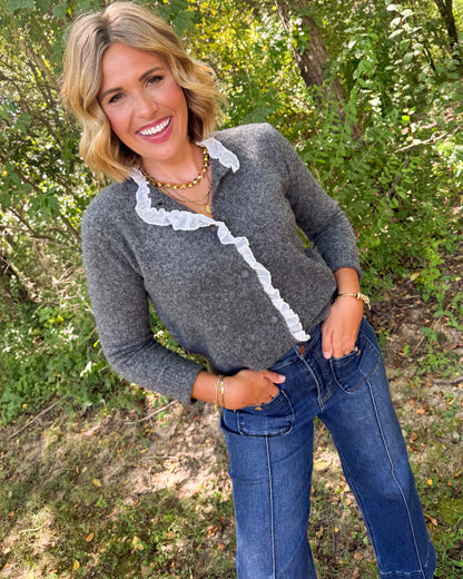 All The Frills Ruffle Detail Sweater Cardigan