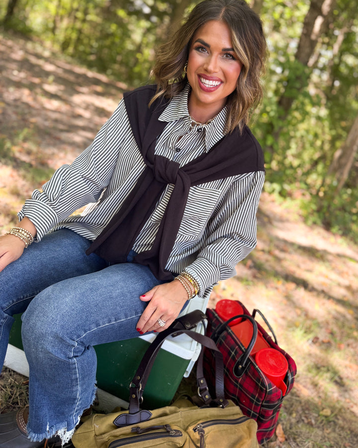 Double Vision Striped Layered Look Shirt