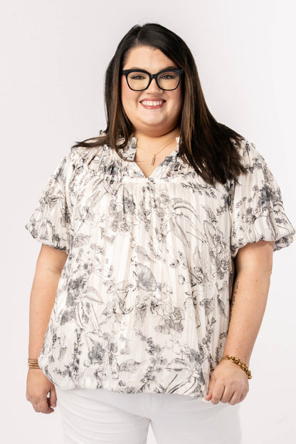 Floral Lurex Stripe Peasant Blouse