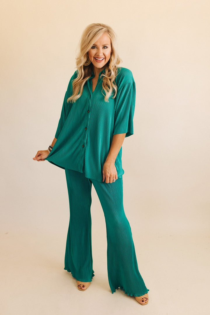 sku31560 | Ribbed Lettuce Hem Flare Pants *Final Sale*