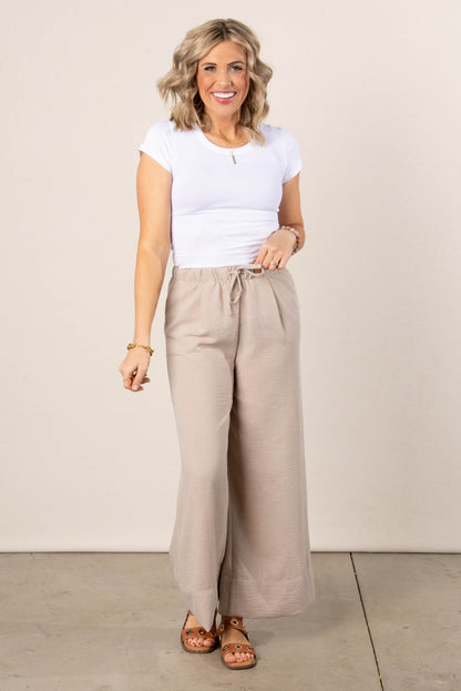 Textured Drawstring Palazzo Pants