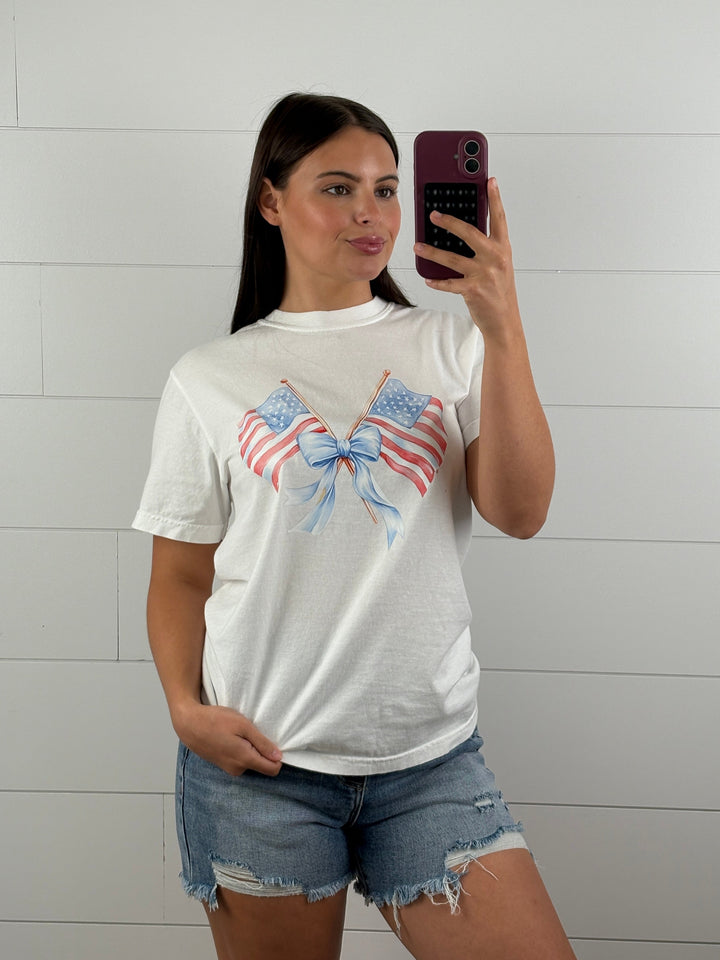 American Flags + Bow Graphic Tee