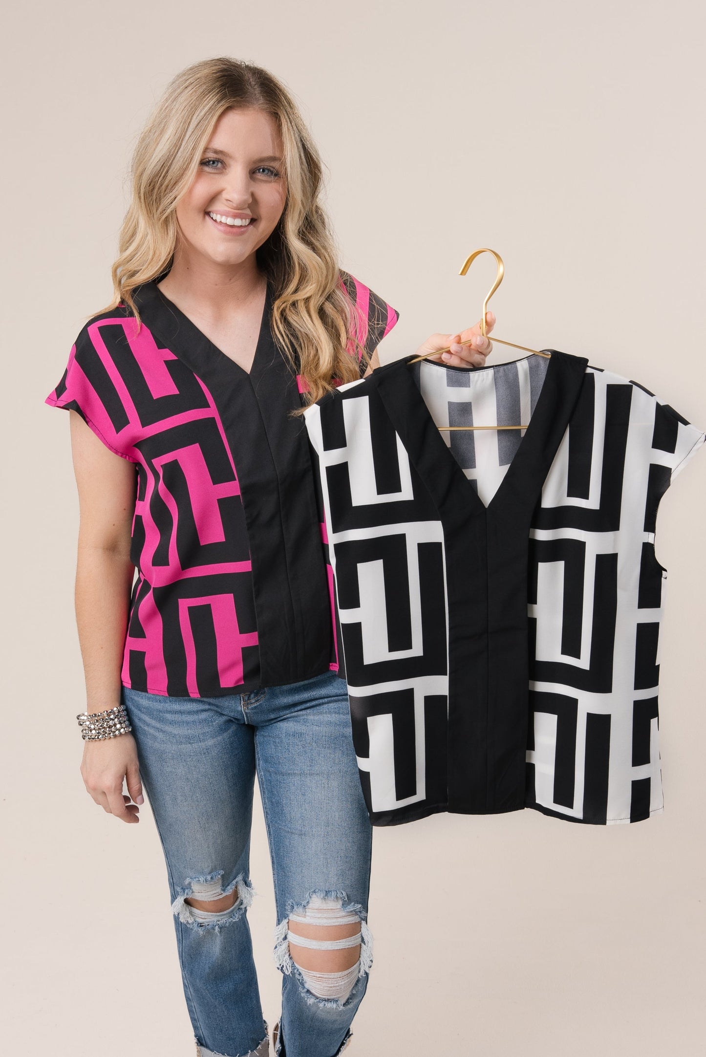 Greek Key Cap Sleeve Blouse *Final Sale*