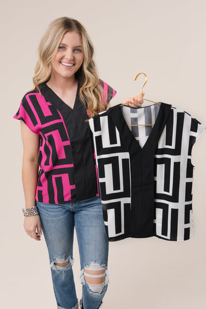 Greek Key Cap Sleeve Blouse *Final Sale*