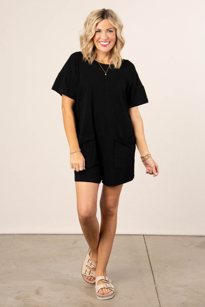 Reversible T-Shirt Romper in Black
