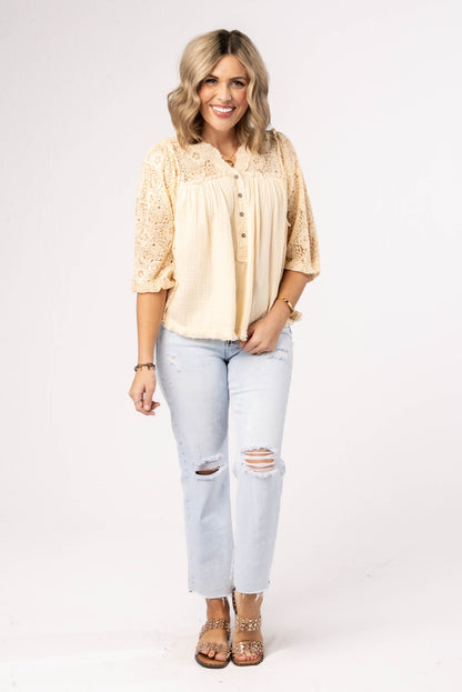 Gauze Knit Lace Bodice Top