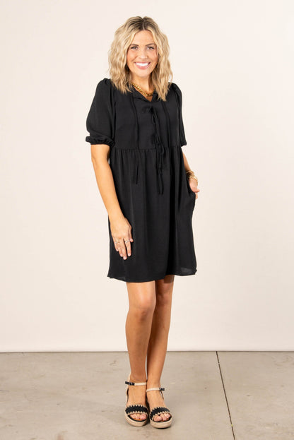 Crinkled Bow Front Babydoll Dress