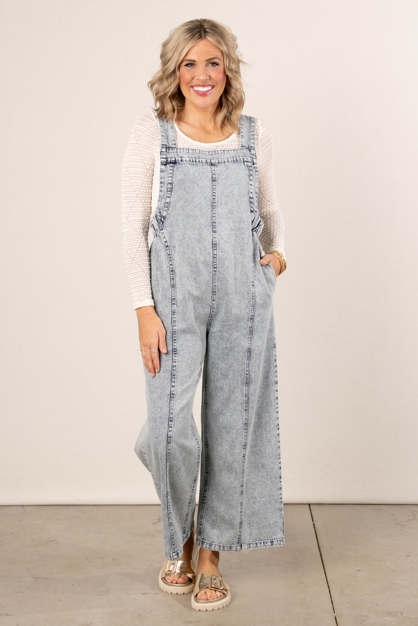 Washed Wide Leg Denim Overalls