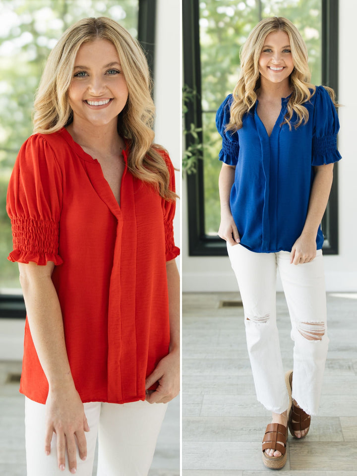 Crinkled Smocked Sleeve Blouse