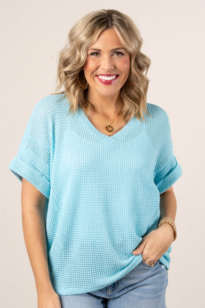 Waffle Knit Cuffed Sleeve Top