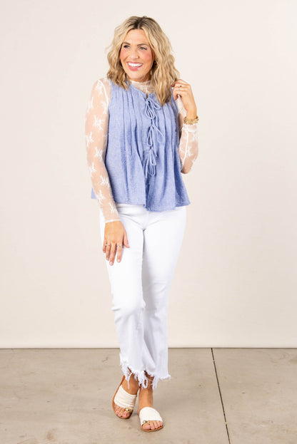 Pintucked Bow Front Blouse
