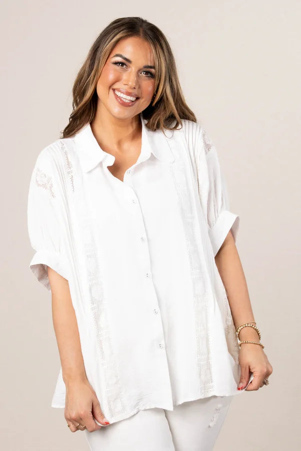 Crinkle Knit Lace Inset Blouse *Final Sale*