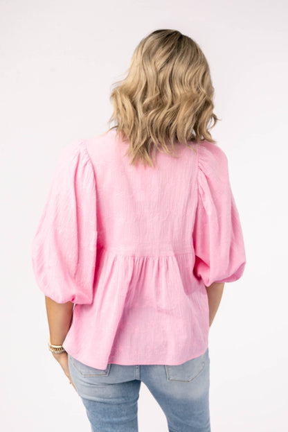 Floral Eyelet Tie Front Blouse