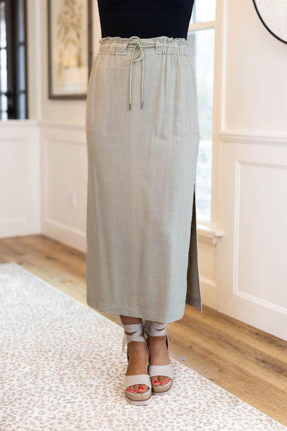 Linen Drawstring Midi Skirt