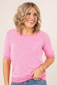 Striped Raglan Top - Pink