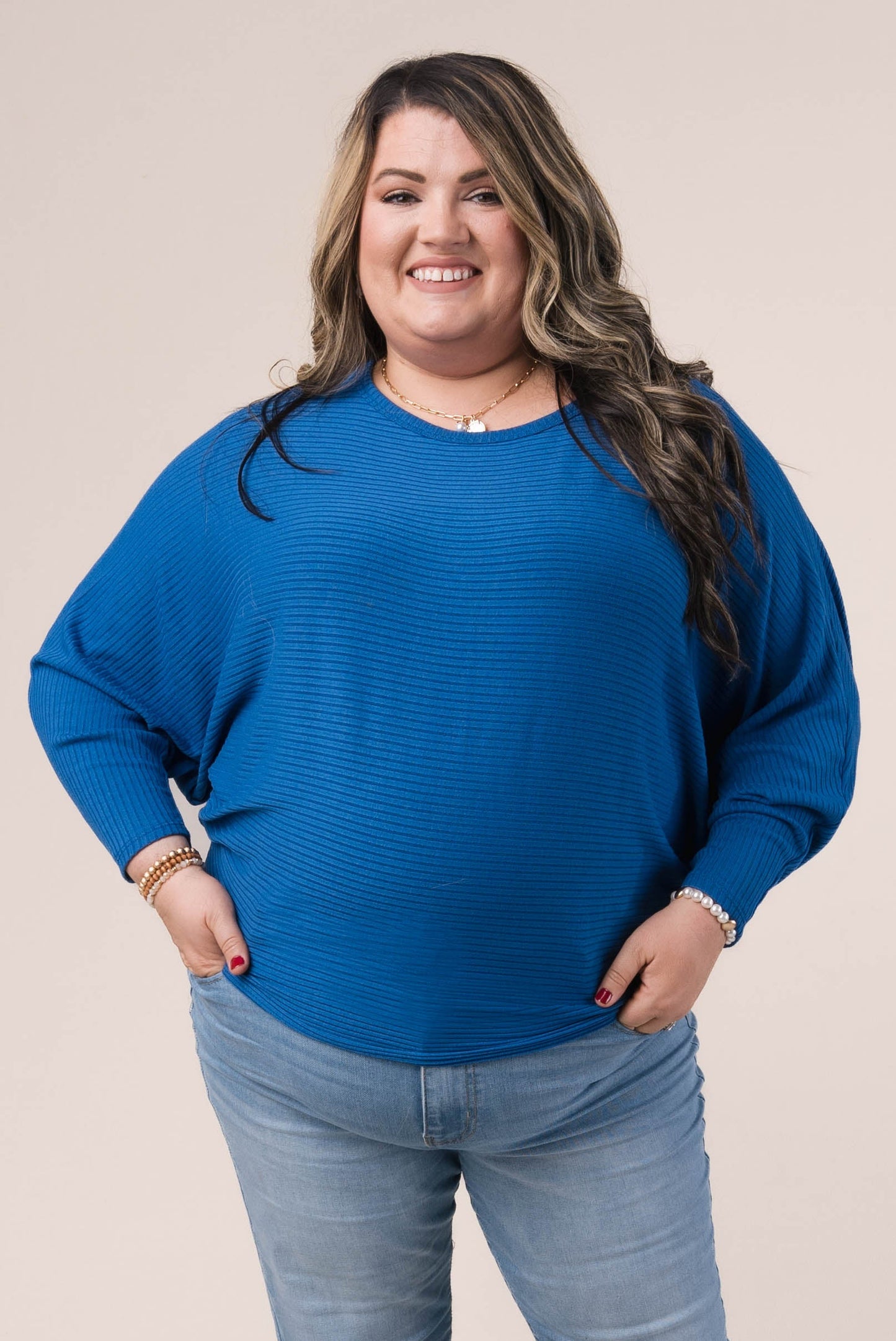 Brushed Ribbed Batwing Top