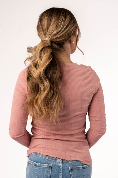 Textured Knit Lettuce Hem Top