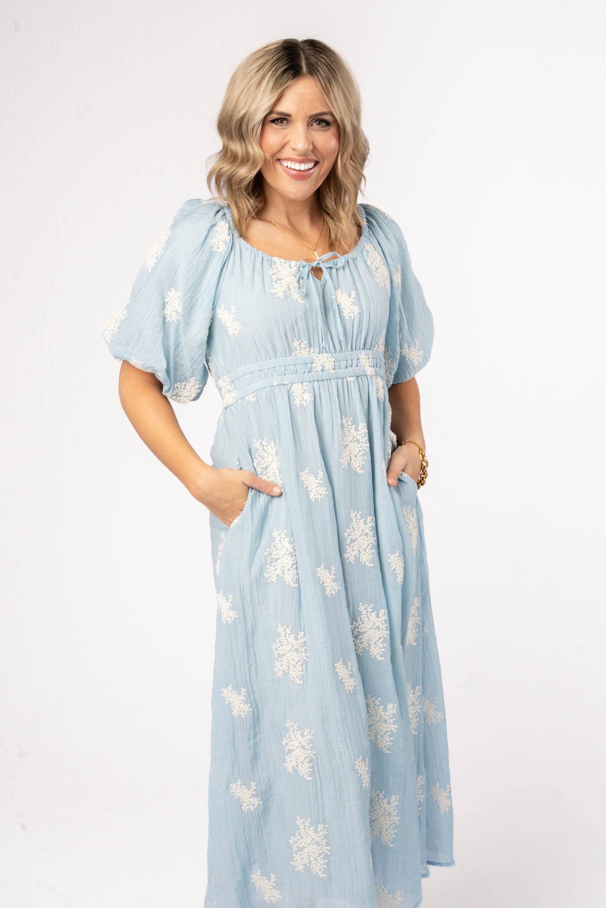 Embroidered Gauze Knit Midi Dress Glamour Farms Boutique Embroidered Gauze Knit Midi Dress Glamour Farms Boutique
