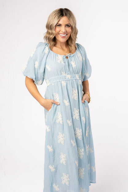 Embroidered Gauze Knit Midi Dress