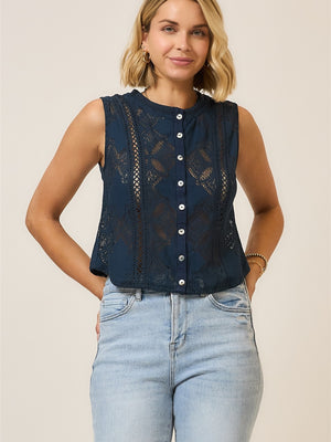 Sweet Details Lace Button Up Top