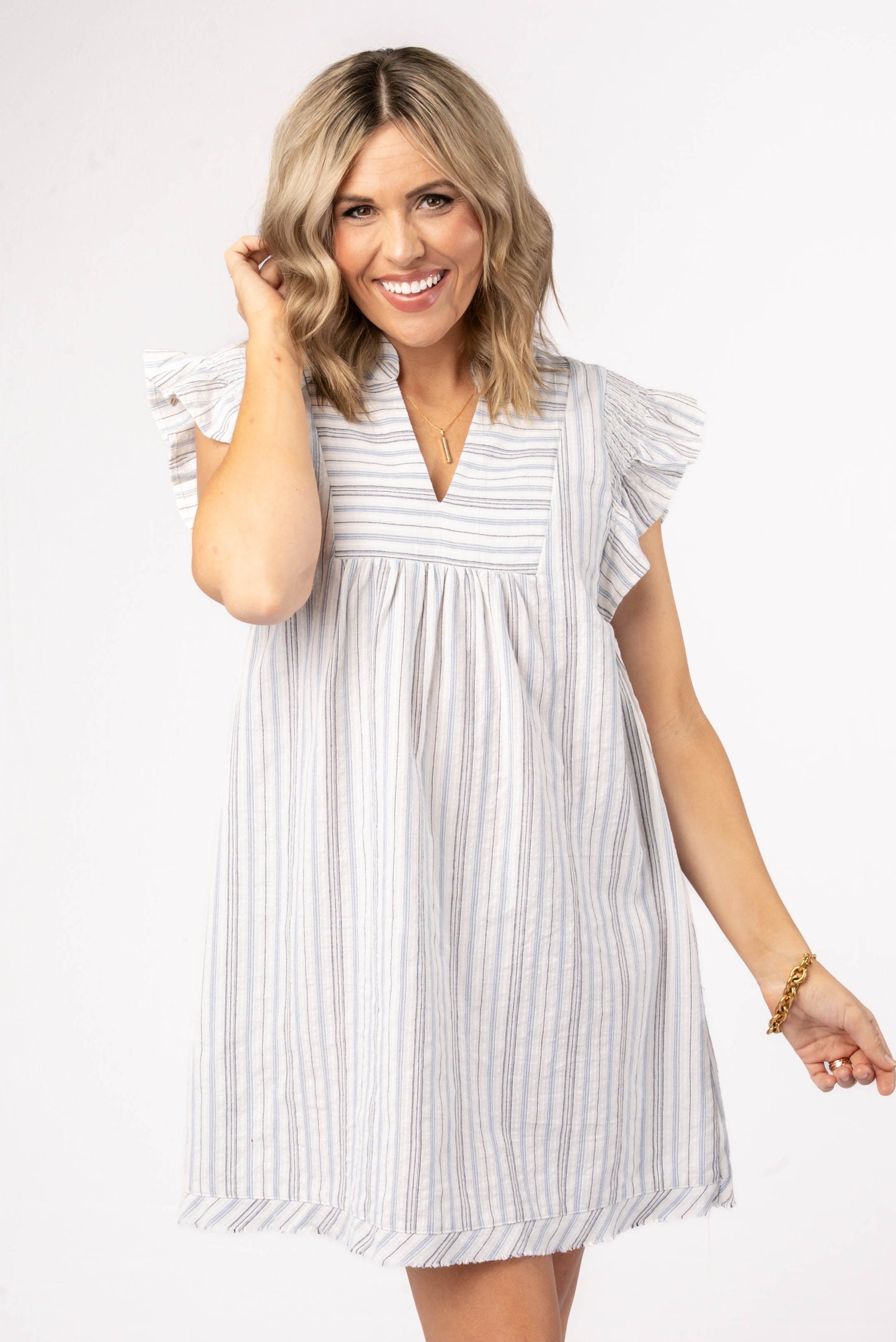 Striped Smocked Ruffle Shoulder Dress *Final Sale*