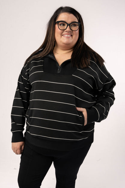 Striped Half Zip Funnel Neck Pullover