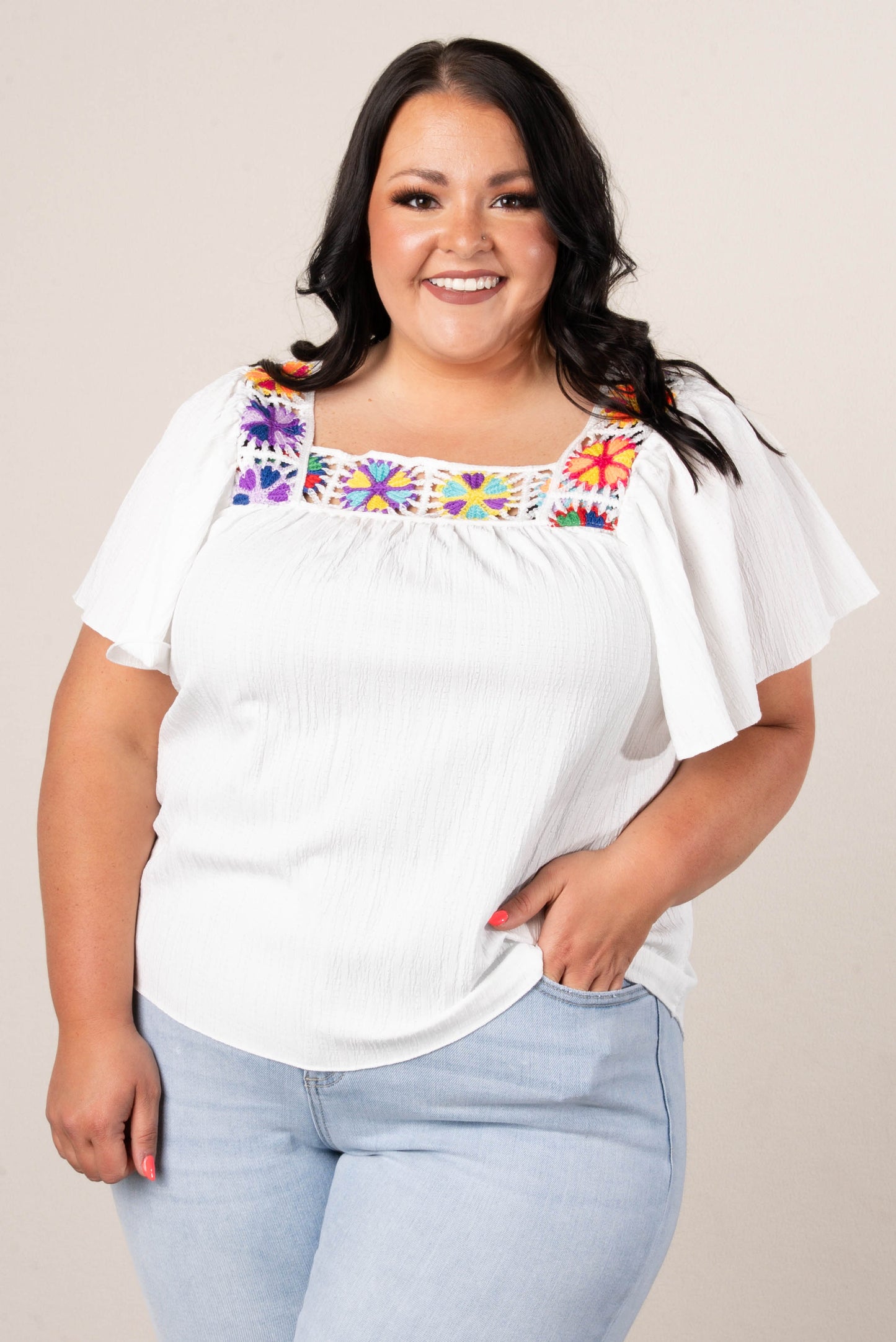 Georgia Mae Crocheted Square Neck Top