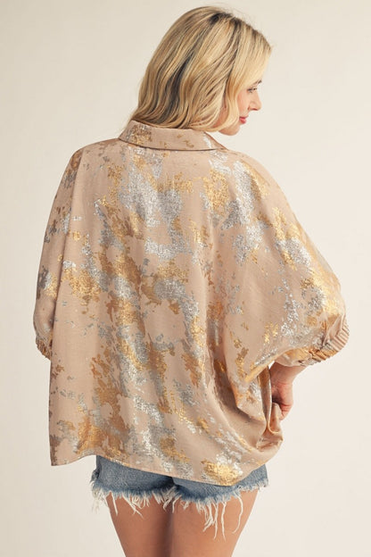 All That Shines Metallic Print Dolman Blouse