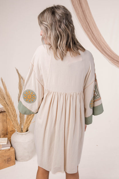 Boho Embroidered Babydoll Dress Olive